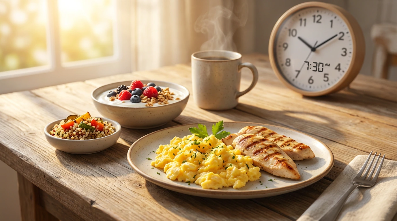 Healthy 30/30/30 method breakfast with protein